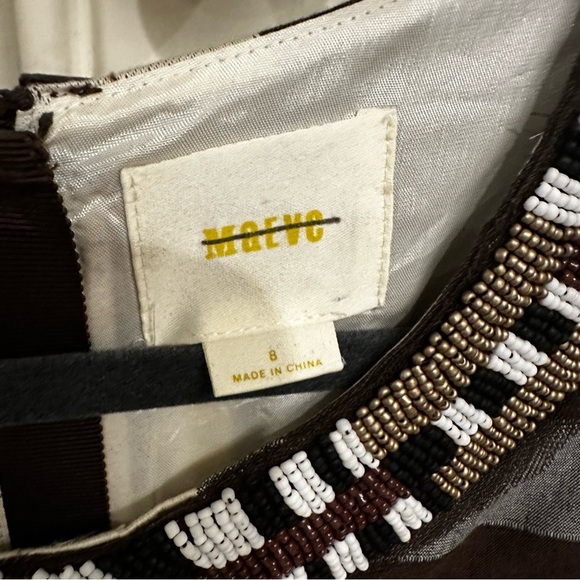 Anthropologie Maeve Women’s Brown Beaded Pleat Plaid Fit Flare Knee Length Dress - Picture 6 of 14